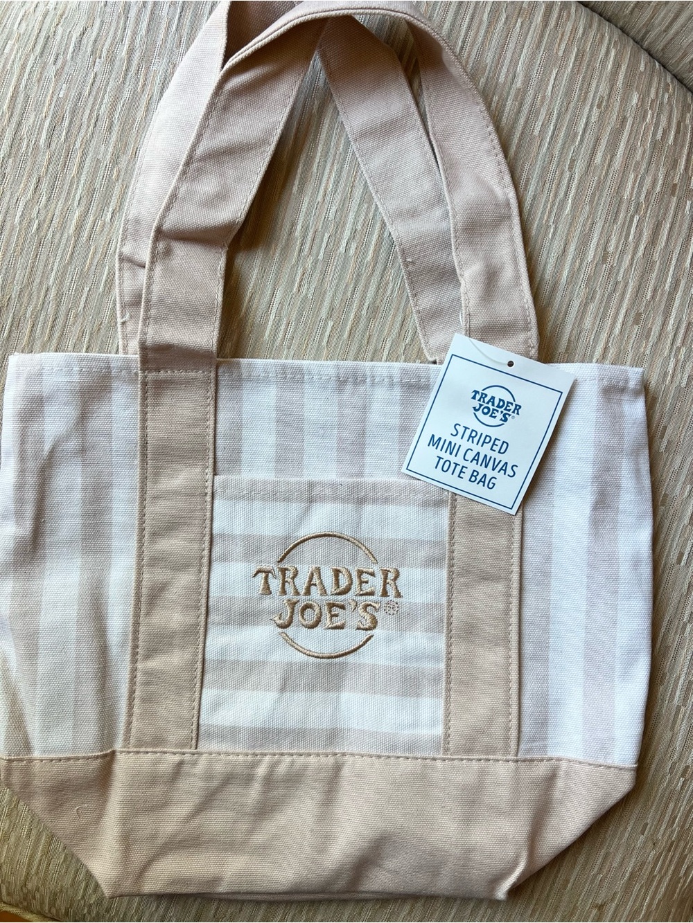 Genuine beige Striped Trader Joes mini Canvas Tote Bag
